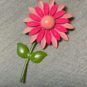 Vintage Metal Pink Floral Brooch